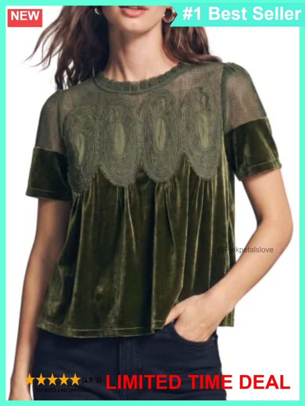 Velvet Lace Blouse Short Sleeve Flowy Swing Top Casual Loose Fit Tunic